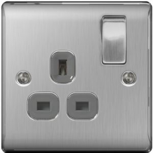 BG Nexus NBS21G Metal Brushed Steel 1 Gang 13 Amp Switched Socket