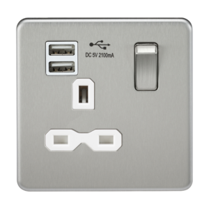 KNIGHTSBRIDGE SFR9124BCW SCREWLESS 1 GANG SWITCHED SOCKET C/W DUAL USB ADAPTOR