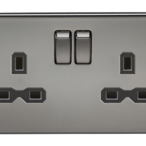 KNIGHTSBRIDGE SFR9000BN SCREWLESS FLATPLATE 2 GANG SWITCHED SOCKET