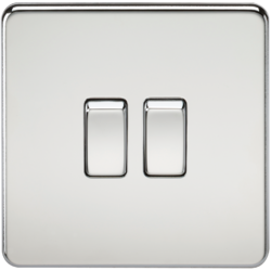 KNIGHTSBRIDGE SF3000PC SCREWLESS FLATPLATE 2 GANG SWITCH