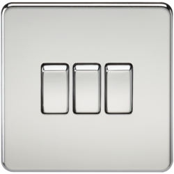 KNIGHTSBRIDGE SF4000PC SCREWLESS FLATPLATE 3 GANG SWITCH