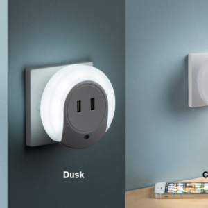 KNIGHTSBRIDGE NL002 PLUG-IN LED NIGHT LIGHT WITH DUAL USB CHARGER PORTS 5V DC