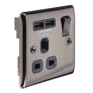 BG NEXUS NBN21U2B 1 GANG 13AMP SWITCHED SOCKET WITH USB BLACK NICKEL