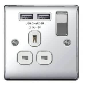 BG NEXUS NPC21U2W 1 GANG 13AMP SWITCHED SOCKET WITH USB POLISHED CHROME