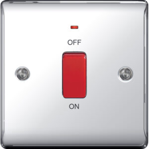 BG NEXUS NPC74 45 AMP DOUBLE POLE SWITCH (SINGLE PLATE) POLISHED CHROME