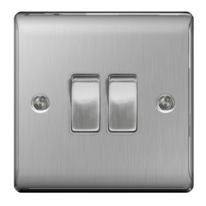 BG NEXUS NBS42 2 GANG 2 WAY SWITCH BRUSHED STEEL