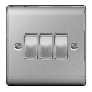 BG NEXUS NBS43 3 GANG 2 WAY SWITCH BRUSHED STEEL