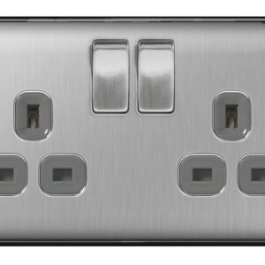BG NEXUS NBS22G 2 GANG 13AMP SWITCHED SOCKET BRUSHED STEEL GREY INSERT