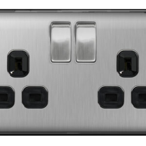 BG NEXUS NBS22B 2 GANG 13AMP SWITCHED SOCKET BRUSHED STEEL BLACK INSERT