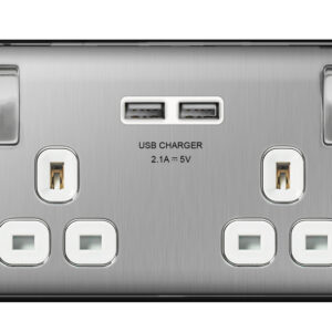 BG NEXUS NBS22U3W 2 GANG 13AMP SWITCHED SOCKET WITH USB BRUSHED STEEL WHITE INSERT