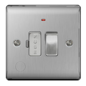 BG NEXUS NBS53 SWITCHED FUSED SPUR WITH NEON AND FLEX OUTLET BRUSHED STEEL