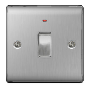 BG NEXUS NBS31 20 AMP DOUBLE POLE SWITCH WITH NEON BRUSHED STEEL