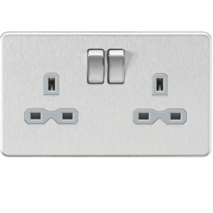 KNIGHTSBRIDGE SFR9000BCG SCREWLESS FLATPLATE 2 GANG SWITCHED SOCKET