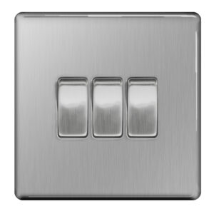 BG NEXUS FBS43 3 GANG 2 WAY SWITCH SCREWLESS FLATPLATE BRUSHED STEEL
