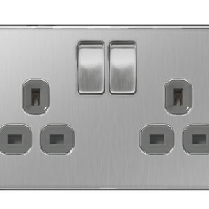 BG NEXUS FBS22G 2 GANG 13AMP SWITCHED SOCKET SCREWLESS FLATPLATE BRUSHED STEEL