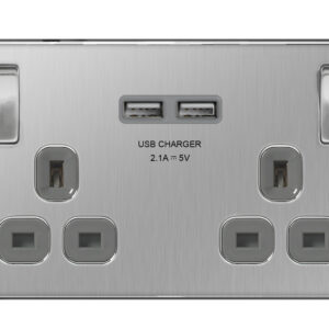 BG NEXUS FBS22U3G 2 GANG 13AMP SWITCHED SOCKET WITH USB FLATPLATE SCREWLESS BRUSHED STEEL