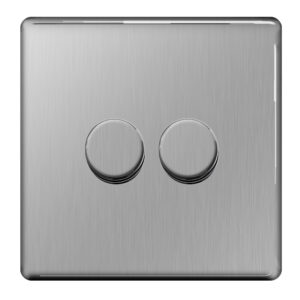 BG NEXUS FBS82 2 GANG 2 WAY LED DIMMER SWITCH SCREWLESS FLATPLATE BRUSHED STEEL