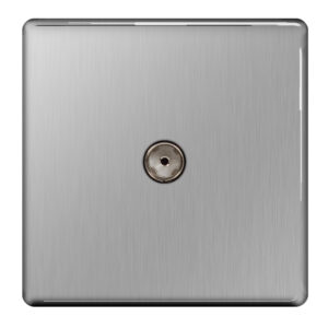 BG NEXUS FBS60 1 GANG TV CO-AXIAL SOCKET SCREWLESS FLATPLATE BRUSHED STEEL