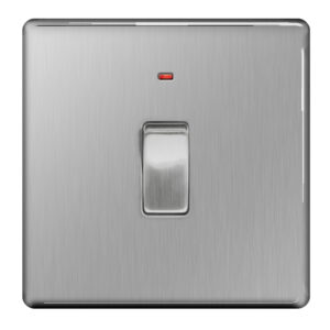 BG NEXUS FBS31 20 AMP D/POLE SWITCH WITH NEON SCREWLESS FLATPLATE BRUSHED STEEL