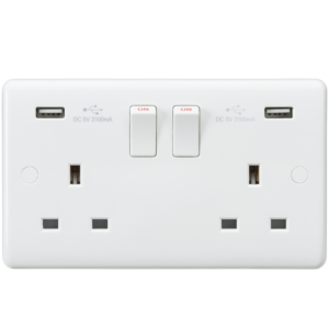 KNIGHTSBRIDGE CURVED CU9904 DOUBLE SOCKET WITH USB ADAPTOR