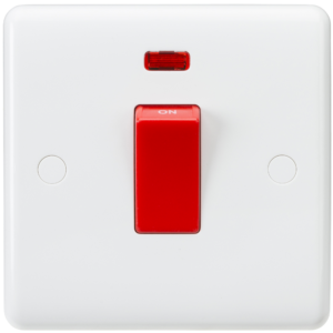 KNIGHTSBRIDGE CURVED CU8331N 45AMP DOUBLE POLE SWITCH WITH NEON (SINGLE SIZE)