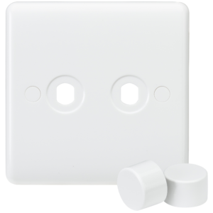 KNIGHTSBRIDGE CURVED CU2DIM 2 GANG DIMMER PLATE WITH MATCHING DIMMER CAP