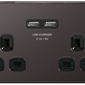 BG NEXUS FBN22U3B 2 GANG 13AMP SWITCHED SOCKET WITH USB  FLATPLATE SCREWLESS BLACK NICKEL