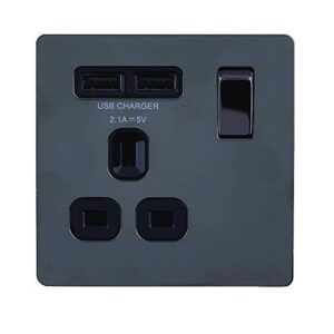 BG NEXUS FBN21U2B 1 GANG 13AMP SWITCHED SOCKET WITH USB  FLATPLATE SCREWLESS BLACK NICKEL