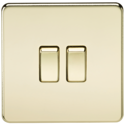 KNIGHTSBRIDGE SF3000PB SCREWLESS FLATPLATE 2 GANG SWITCH