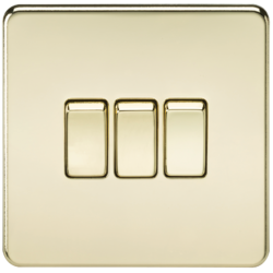 KNIGHTSBRIDGE SF4000PB SCREWLESS FLATPLATE 3 GANG SWITCH