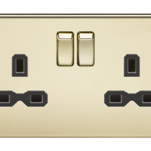 KNIGHTSBRIDGE SFR9000PB SCREWLESS FLATPLATE 2 GANG SWITCHED SOCKET