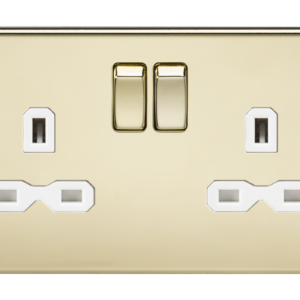 KNIGHTSBRIDGE SFR9000PBW SCREWLESS FLATPLATE 2 GANG SWITCHED SOCKET