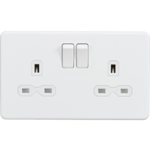 KNIGHTSBRIDGE SFR9000MW SCREWLESS FLATPLATE 2 GANG SWITCHED SOCKET