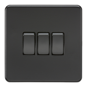 KNIGHTSBRIDGE SF4000MBB SCREWLESS FLATPLATE 3 GANG SWITCH