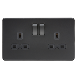 KNIGHTSBRIDGE SFR9000MBB SCREWLESS FLATPLATE 2 GANG SWITCHED SOCKET