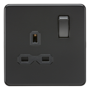 KNIGHTSBRIDGE SFR7000MBB SCREWLESS FLATPLATE 1 GANG SWITCHED SOCKET