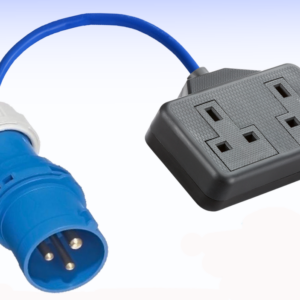 GENERATOR FLY LEAD 16 AMP 2 P&E PLUG TO TWIN 13 AMP UK SOCKET 240 VOLT 2 GANG