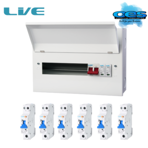 LIVE MCU12M-SP/6RCBO 8 USEABLE WAY 100A MAIN SWITCH METAL CONSUMER UNIT WITH SURGE PROTECTION DEVICE + 6 TYPE A RCBO'S