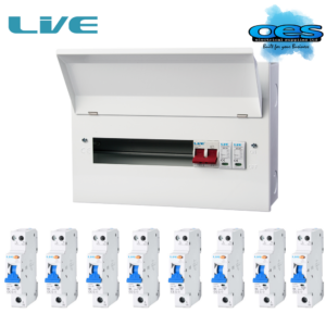 LIVE MCU12M-SP/8RCBO 8 USEABLE WAY 100A MAIN SWITCH METAL CONSUMER UNIT WITH SURGE PROTECTION DEVICE + 8 TYPE A RCBO'S
