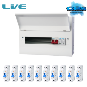 LIVE MCU16M-SP/10RCBO 12 USEABLE WAY 100A MAIN SWITCH METAL CONSUMER UNIT WITH SURGE PROTECTION DEVICE + 10 TYPE A RCBO'S