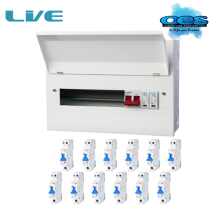 LIVE MCU16M-SP/12RCBO 12 USEABLE WAY 100A MAIN SWITCH METAL CONSUMER UNIT WITH SURGE PROTECTION DEVICE + 12 TYPE A RCBO'S