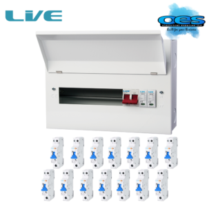 LIVE MCU22M-SP/14RCBO 18 USEABLE WAY 100A MAIN SWITCH METAL CONSUMER UNIT WITH SURGE PROTECTION DEVICE + 14 TYPE A RCBO'S