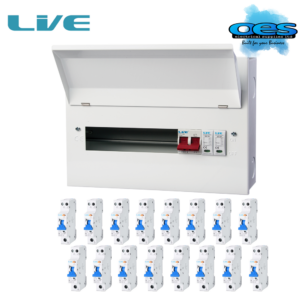 LIVE MCU22M-SP/16RCBO 18 USEABLE WAY 100A MAIN SWITCH METAL CONSUMER UNIT WITH SURGE PROTECTION DEVICE + 16 TYPE A RCBO'S