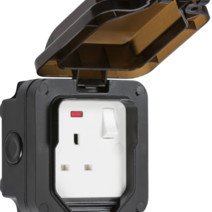 KNIGHTSBRIDGE OP7N IP66 1 GANG DP SWITCHED SOCKET WITH NEON BLACK