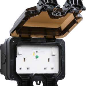 KNIGHTSBRIDGE OP9RCD IP66 2 GANG DP RCD SWITCHED SOCKET WITH NEON BLACK