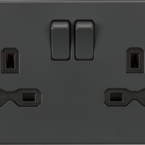 KNIGHTSBRIDGE SFR9000AT SCREWLESS FLATPLATE 2 GANG SWITCHED SOCKET