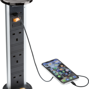 KNIGHTSBRIDGE SK9909BN IP54 3G POP-UP SOCKET WITH DUAL USB CHARGER A+C (FASTCHARGE) - BLACK NICKEL CAP