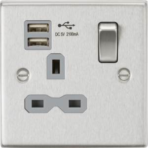 KNIGHTSBRIDGE CS91BCG 13A 1 GANG SWITCHED SOCKET C/W DUAL USB ADAPTOR