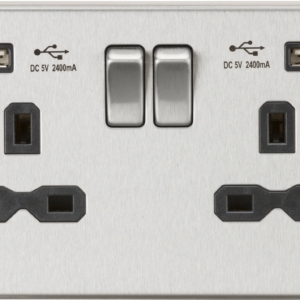 KNIGHTSBRIDGE CS9224BC 13A 2 GANG SWITCHED SOCKET C/W DUAL USB ADAPTOR