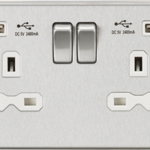 KNIGHTSBRIDGE CS9224BCW 13A 2 GANG SWITCHED SOCKET C/W DUAL USB ADAPTOR